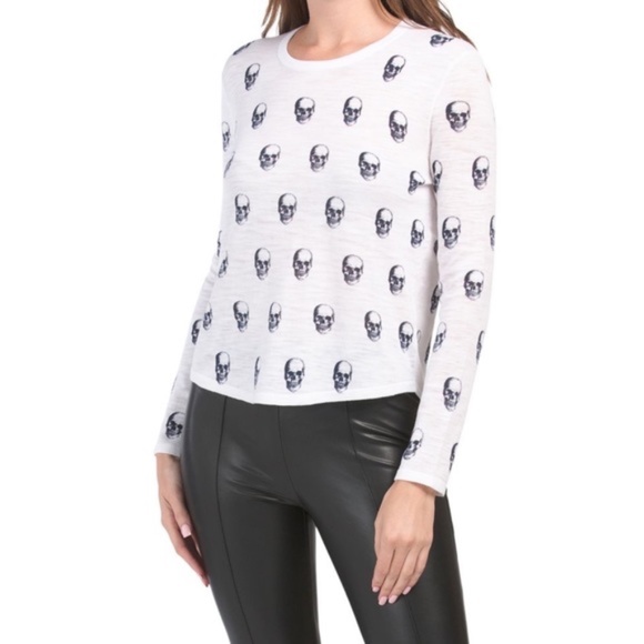 Skull Cashmere Sweaters - Skull Cashmere Cotton Skull Print Sweater-White & Black Size S NWT